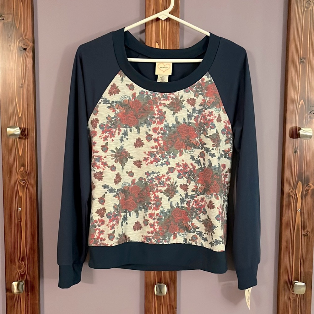 Self Esteem Navy Long-Sleeve Floral Front Sweatshirt